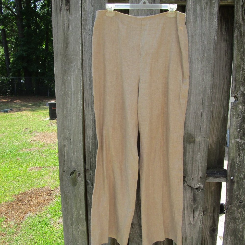 Talbots Women's Pants 100% Linen Straight Pockets Chino Tan, Size 10 Office Work